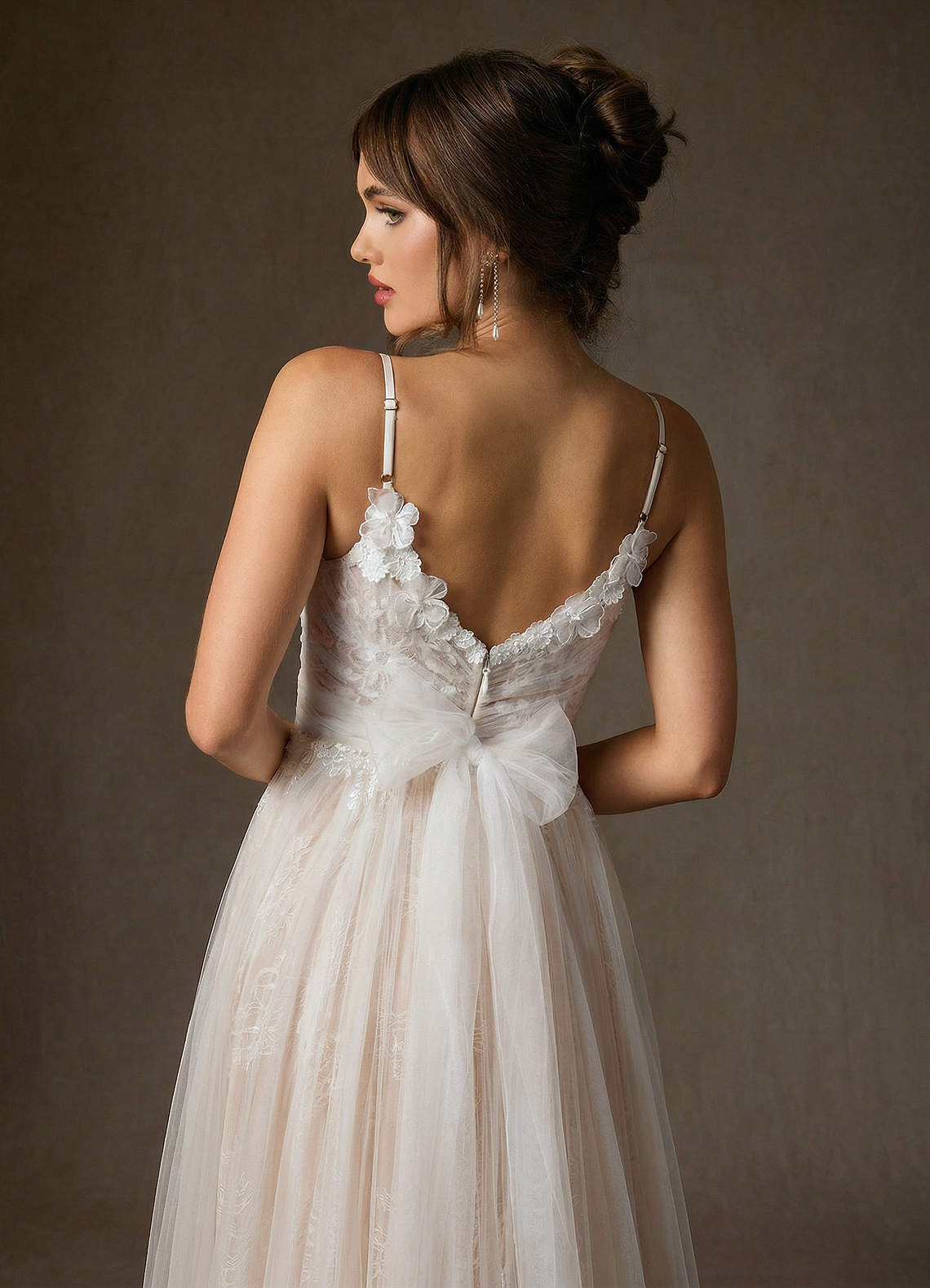elyessen  Diamond White Champagne A-Line Tulle Dress