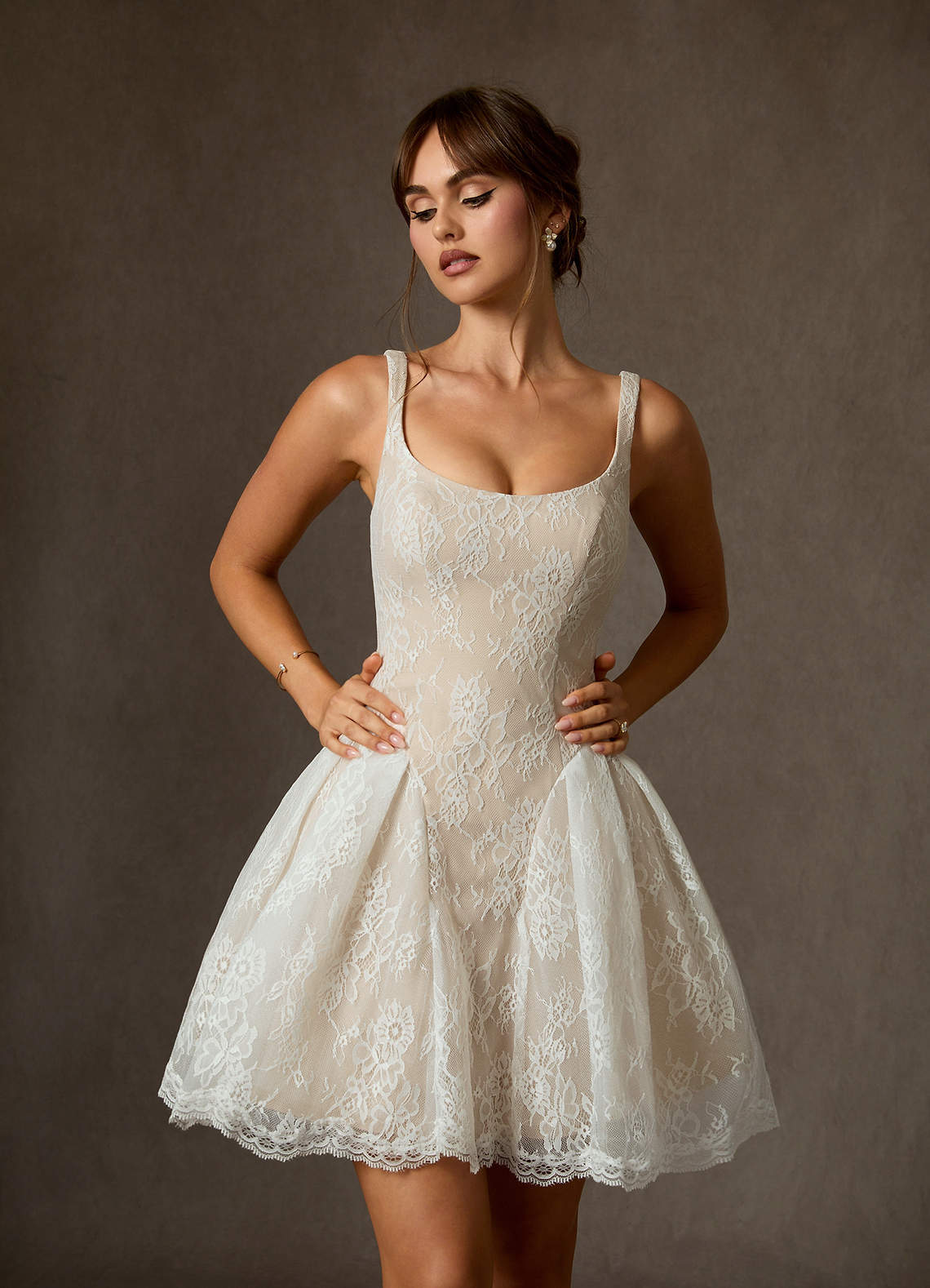 elyessen Dawn Two-Piece Diamond White A-Line Lace Dress