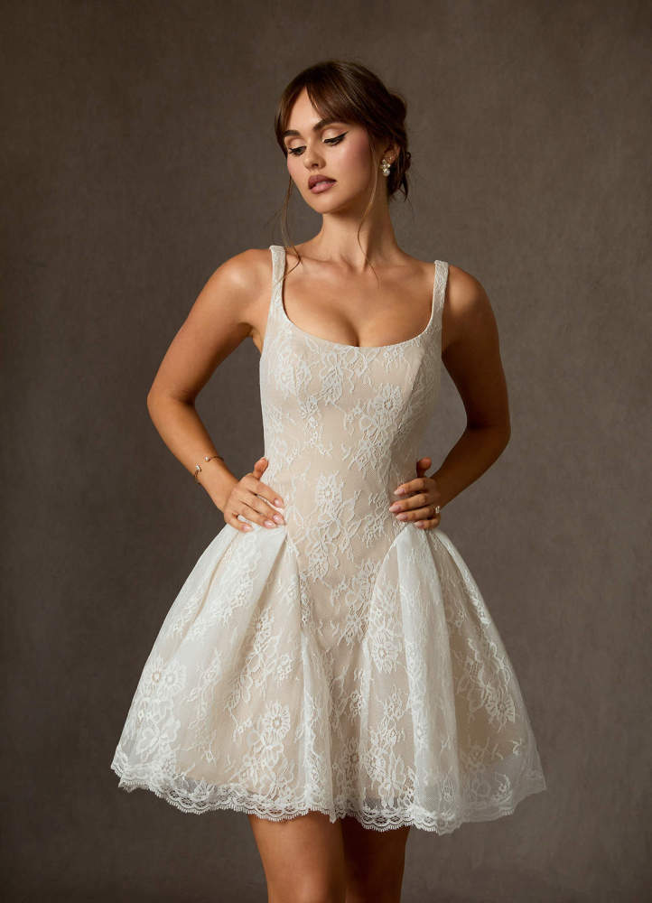 elyessen Dawn Two-Piece Diamond White A-Line Lace Dress
