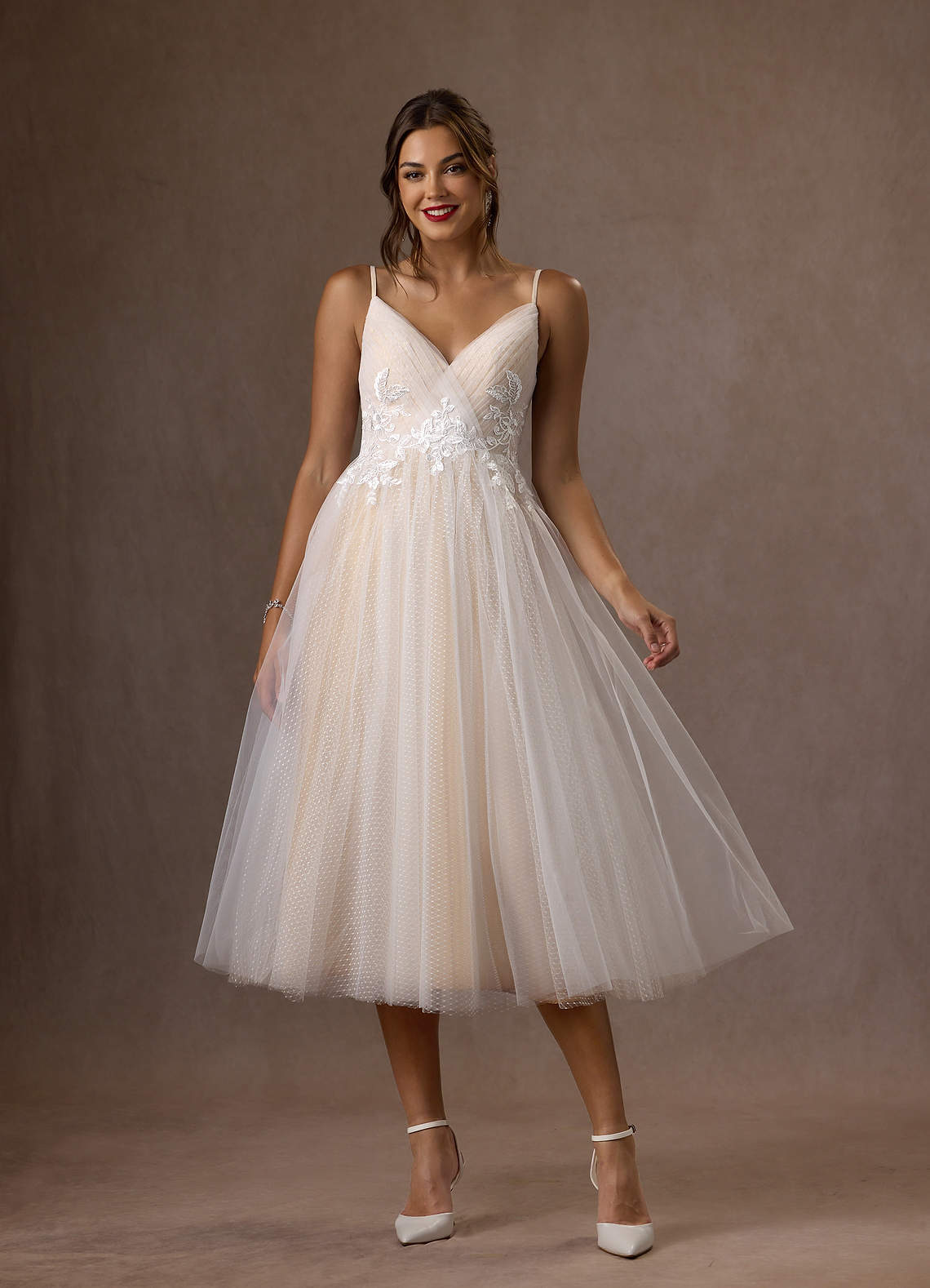 elyessen Liana Diamond White A-Line V-Neck Sequins Tulle Dress