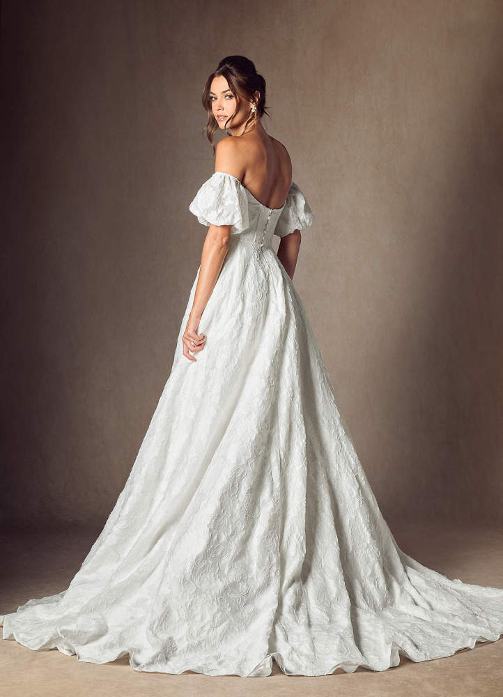 elyessen Gladiola Diamond White Ball-Gown Sweetheart Neckline Floral Burnout Jacquard Dress