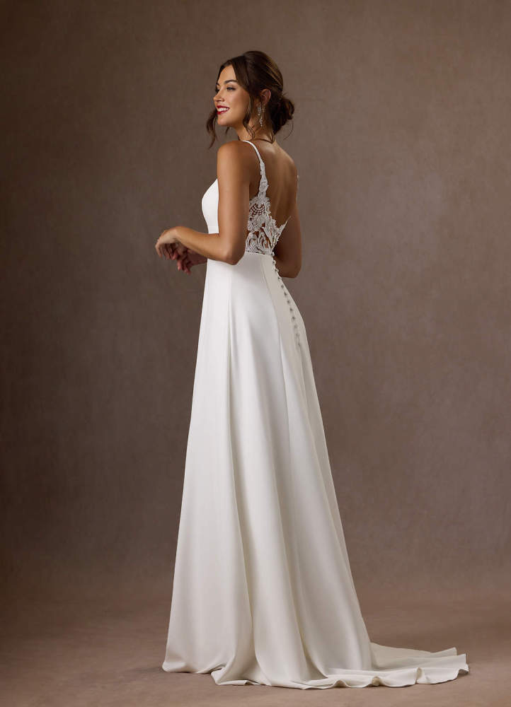 elyessen  Stretch Diamond White A-Line V-Neck Sequins Stretch Crepe Dress