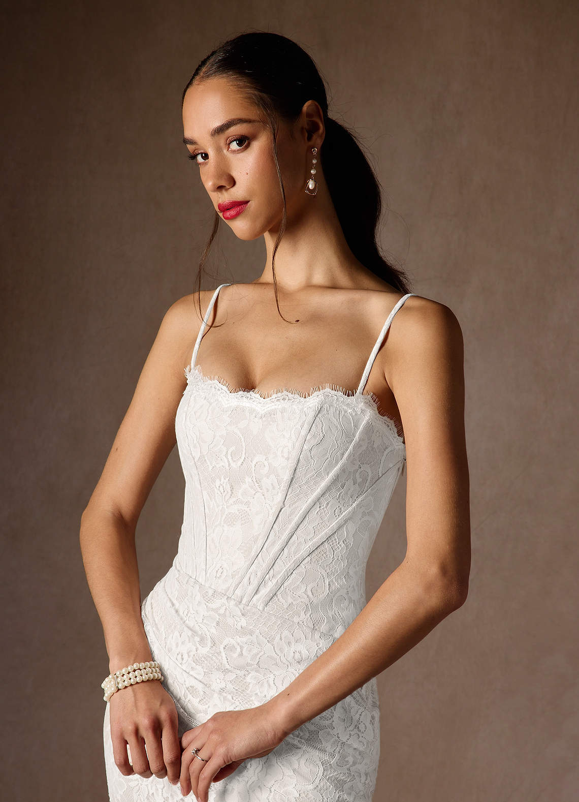 elyessen Starla Diamond White Sheath Strapless Lace Dress