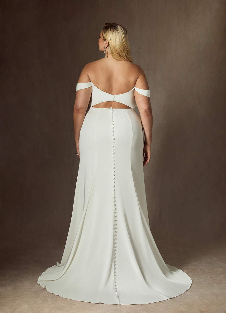 elyessen Moonlight Diamond White Mermaid Scoop Pleated Crepe Back Satin Dress