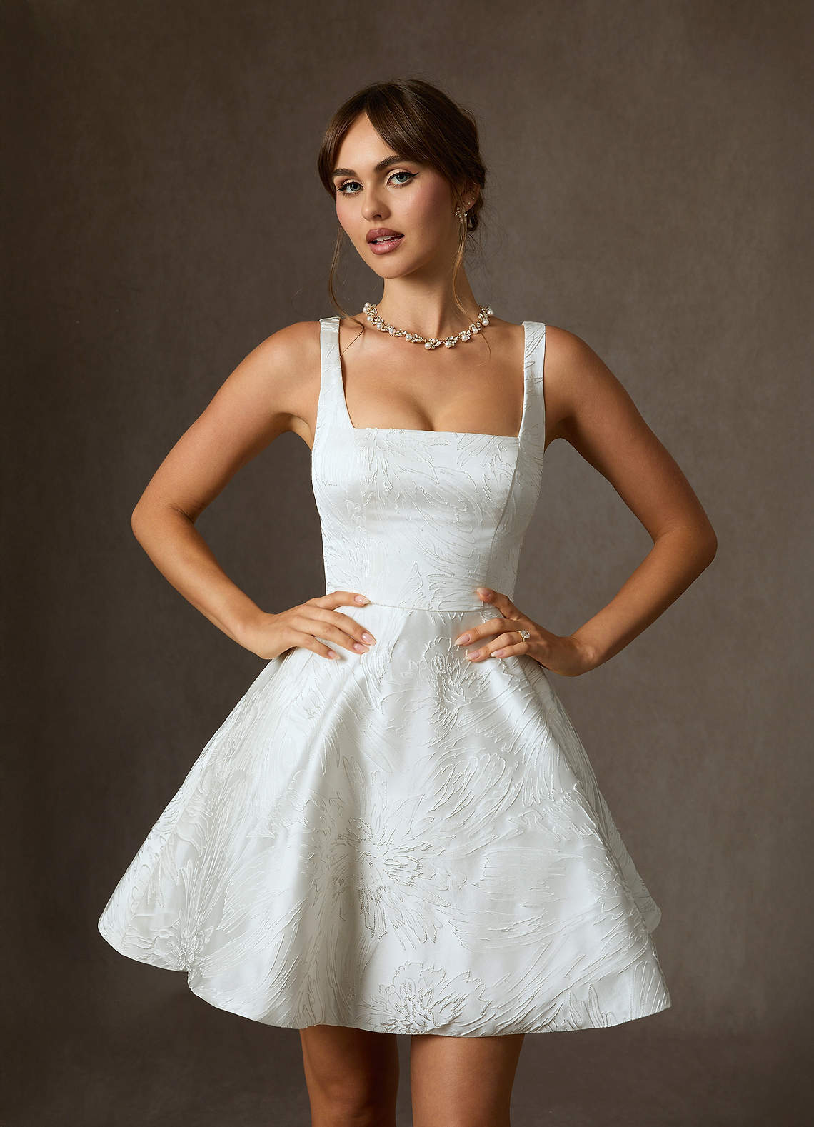elyessen Regina Diamond White A-Line with Pockets Floral Jacquard Dress