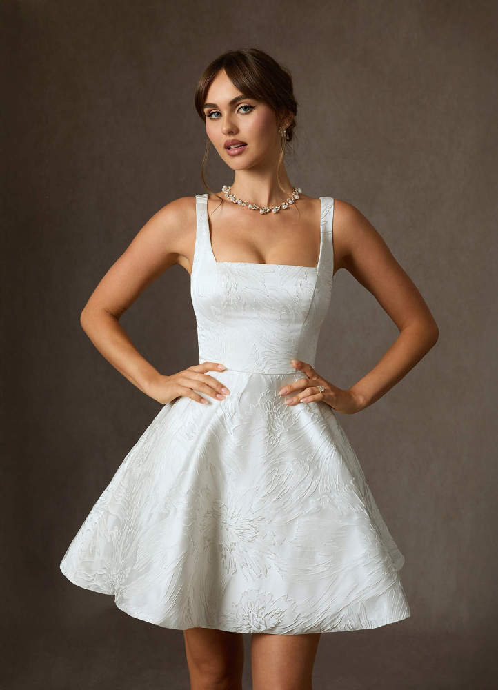 elyessen Regina Diamond White A-Line with Pockets Floral Jacquard Dress
