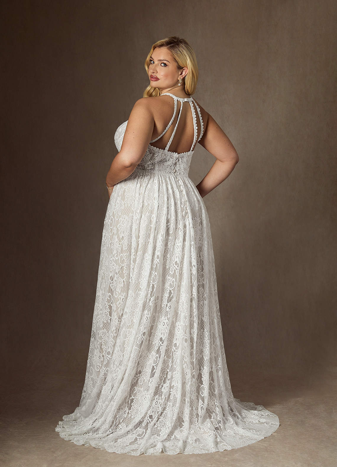 elyessen August Diamond White Champagne A-Line Lace Dress