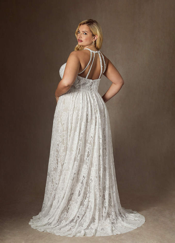 elyessen August Diamond White Champagne A-Line Lace Dress