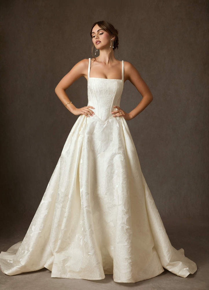 elyessen Delvina Diamond White Ball-Gown with Pockets Floral Jacquard Dress
