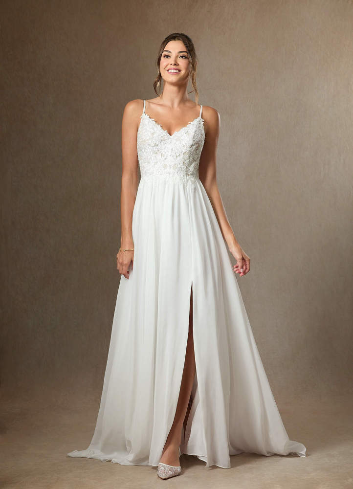 elyessen Gala Diamond White A-Line Lace Chiffon Dress