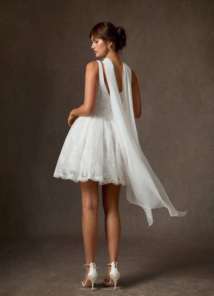 elyessen Dawn Two-Piece Diamond White A-Line Lace Dress