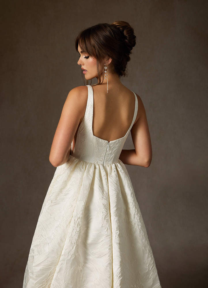 elyessen  Diamond White Ball-Gown with Pockets Floral Jacquard Dress