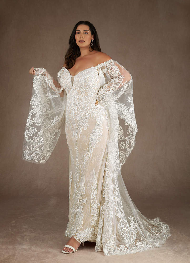 elyessen  Diamond White Champagne Mermaid V-Neck Sequins Lace Dress