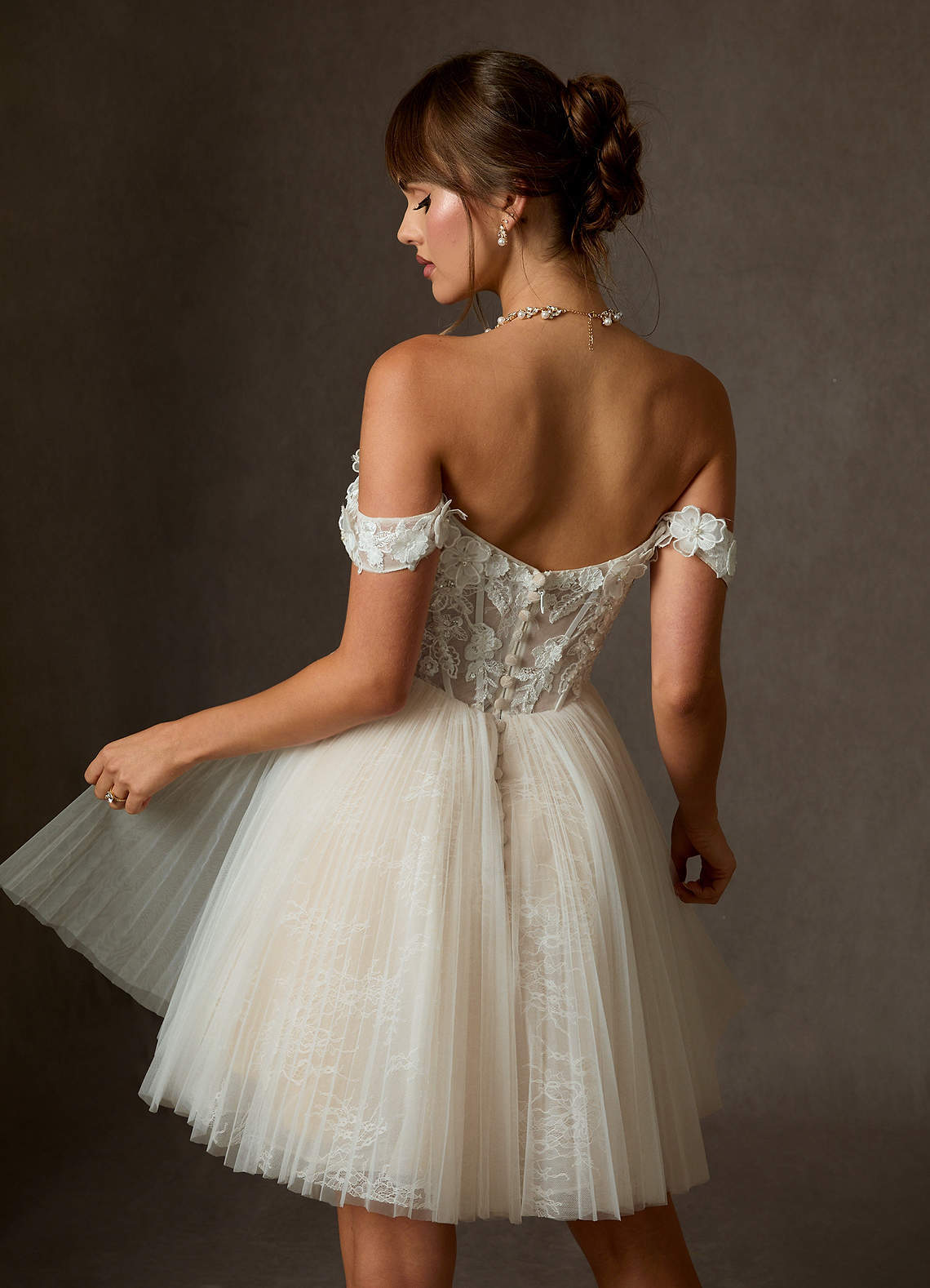 elyessen Sorel Diamond White Ball-Gown Off the Shoulder Lace Dress