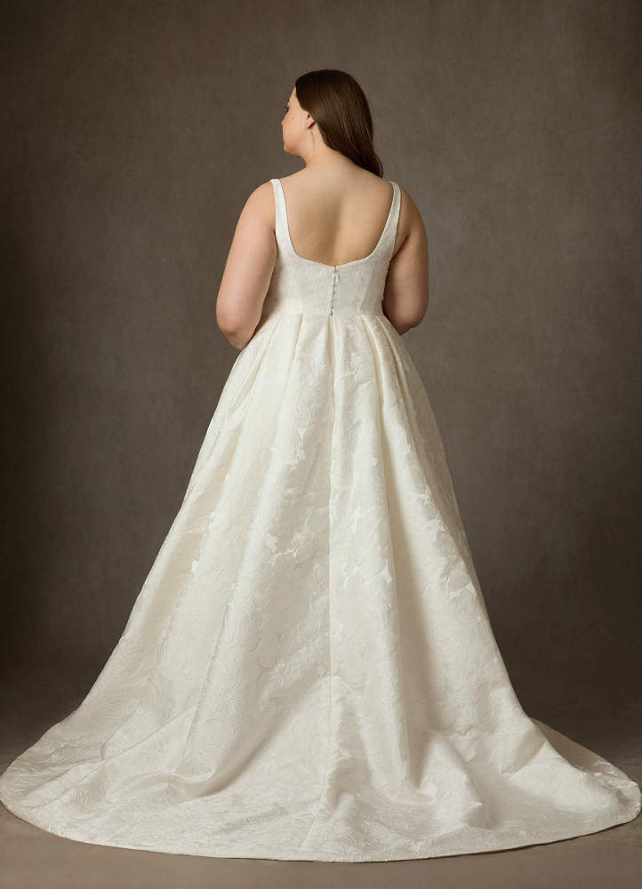 elyessen Ruby Antique White Ball-Gown with Pockets Floral Jacquard Dress