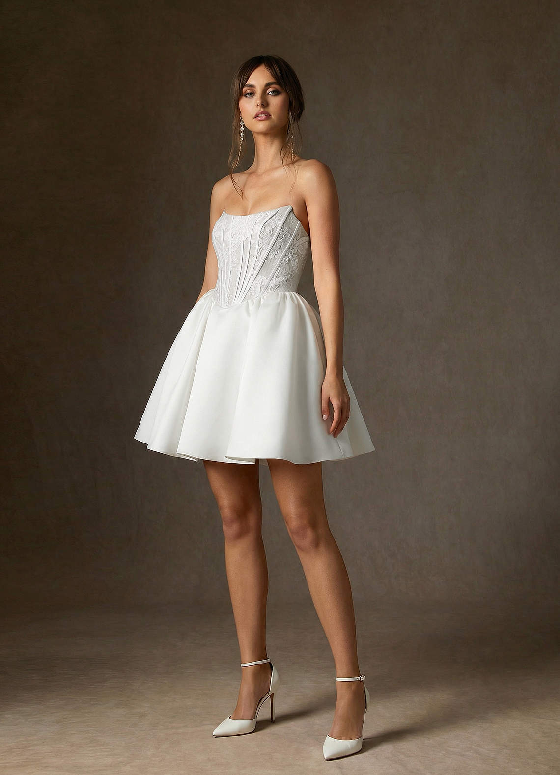 elyessen Barica Diamond White A-Line Strapless Lace Dress