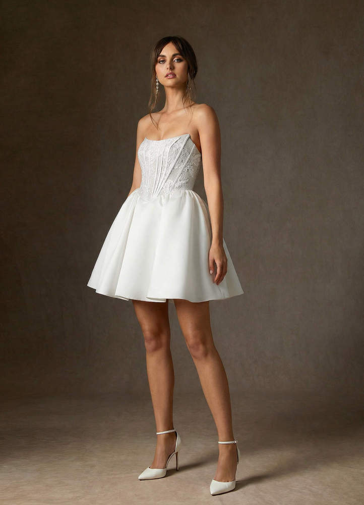 elyessen Barica Diamond White A-Line Strapless Lace Dress