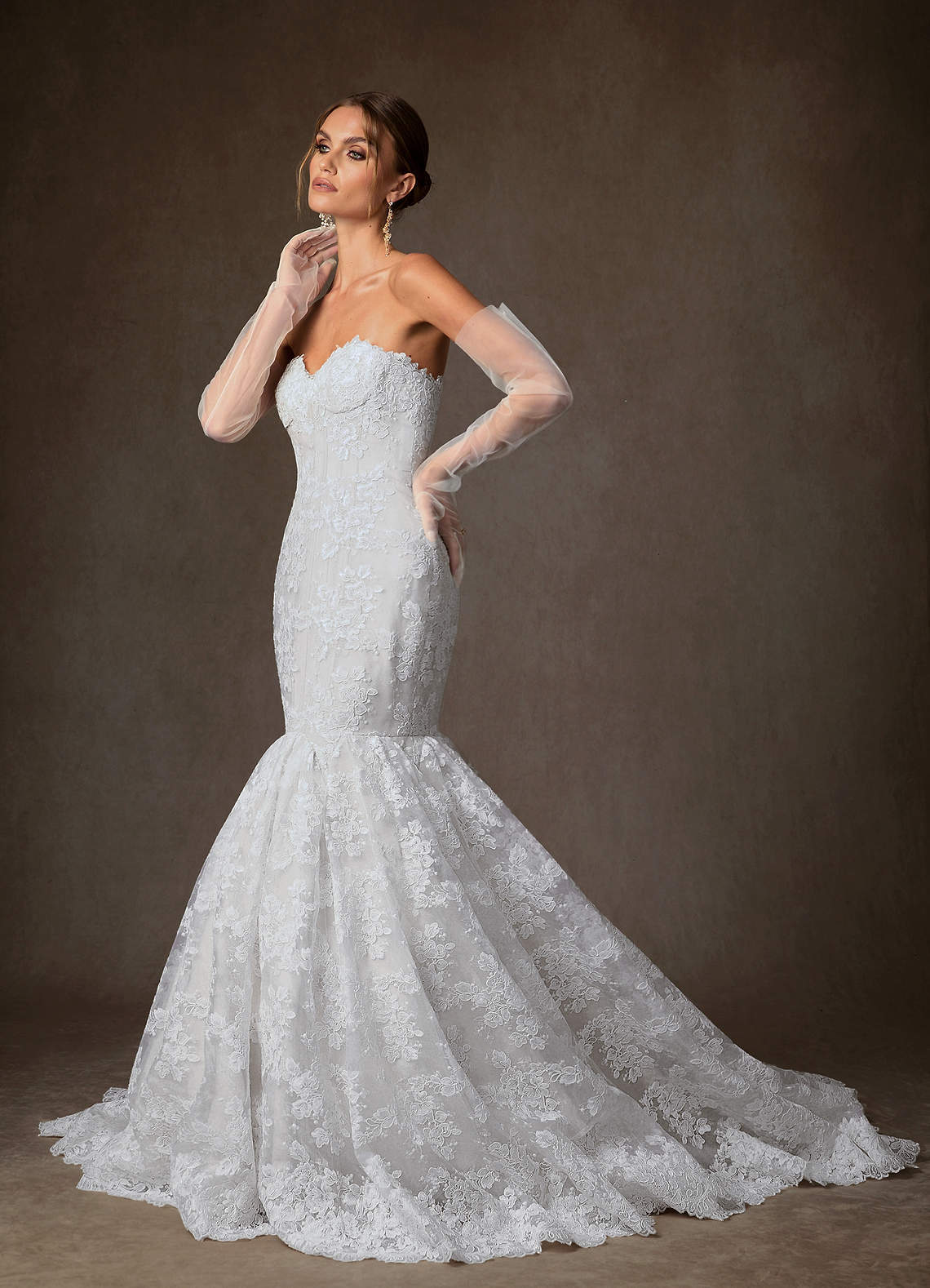 elyessen Janice Diamond White Mermaid Strapless Lace Dress