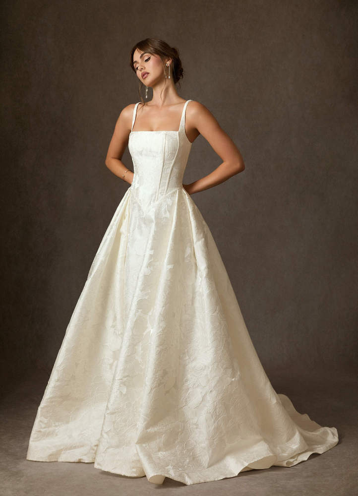 elyessen Delvina Diamond White Ball-Gown with Pockets Floral Jacquard Dress