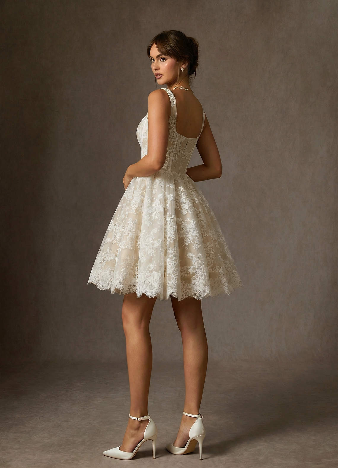 elyessen Nolicia Diamond White Ball-Gown Square Neckline Lace Dress