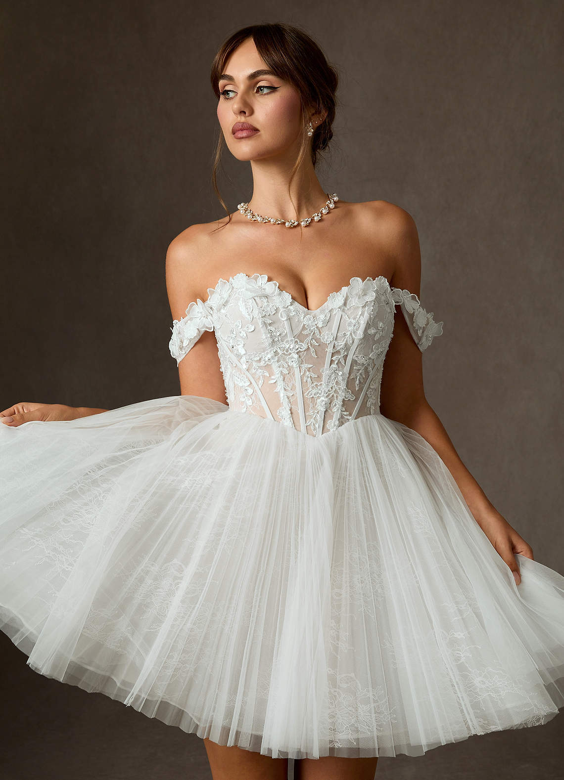 elyessen Sorel Diamond White Ball-Gown Off the Shoulder Lace Dress