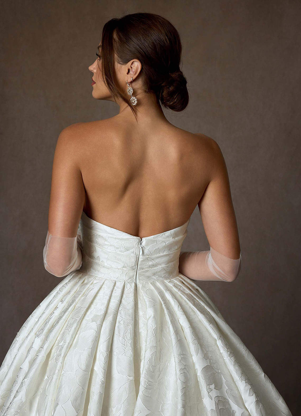 elyessen Celestia Diamond White Ball-Gown Strapless Floral Jacquard Dress