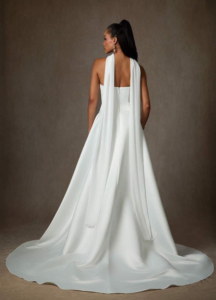 elyessen Adimaris Two-Piece Diamond White A-Line Satin Dress