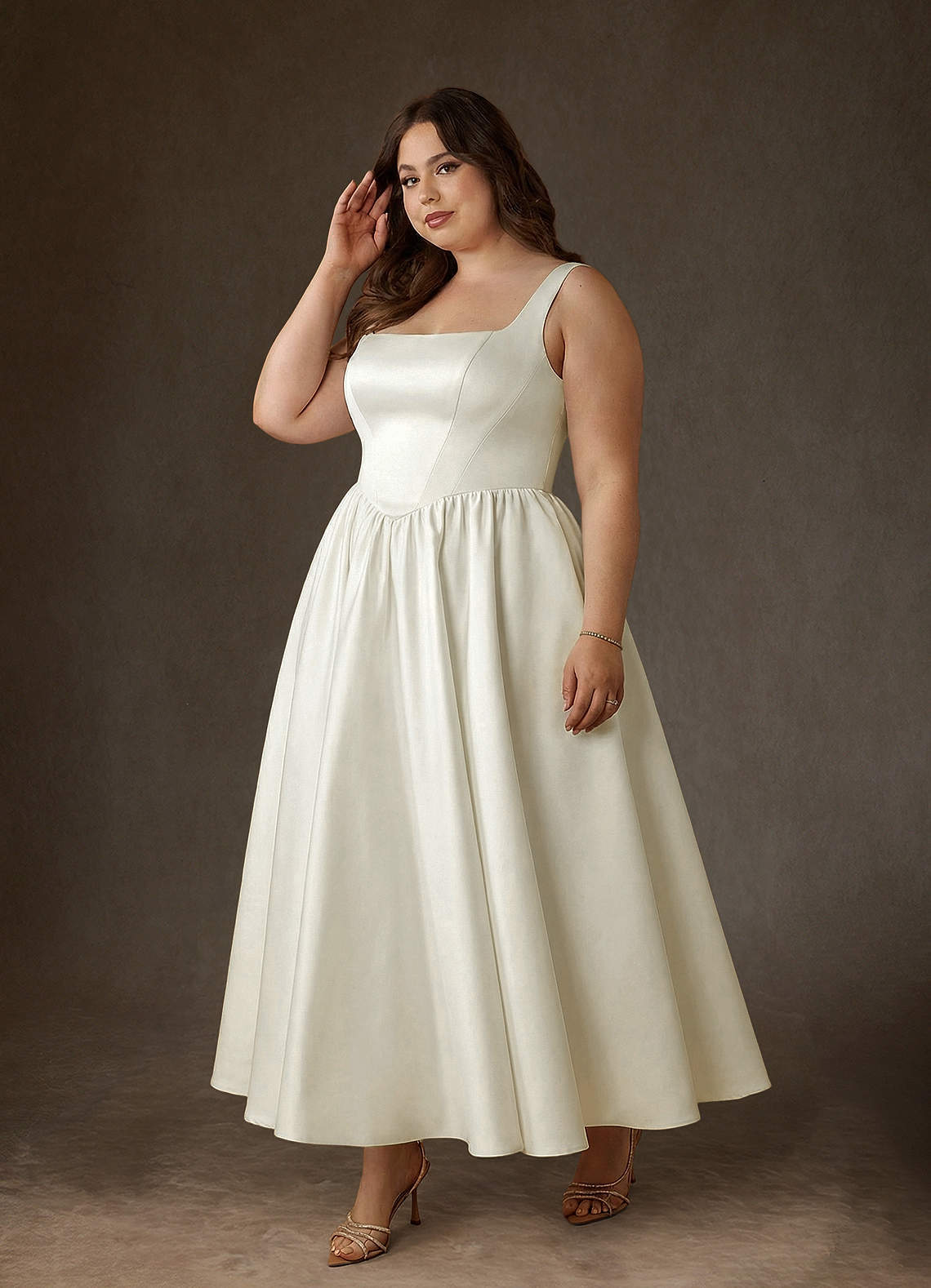elyessen  Diamond White A-Line with Pockets Satin Dress