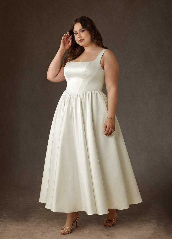 elyessen  Diamond White A-Line with Pockets Satin Dress