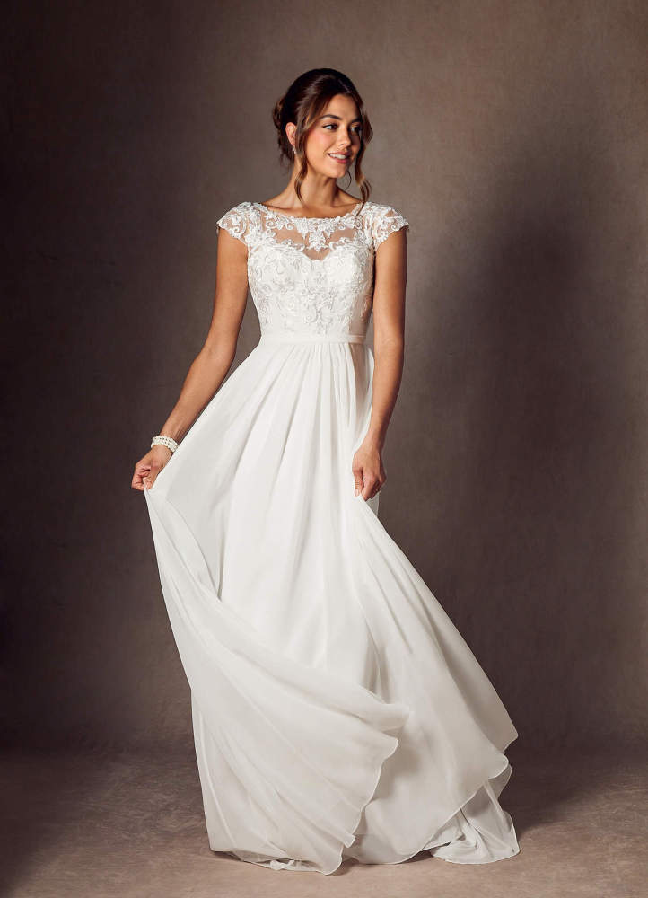 elyessen Brynslee Diamond White A-Line Scoop Sequins Chiffon Dress