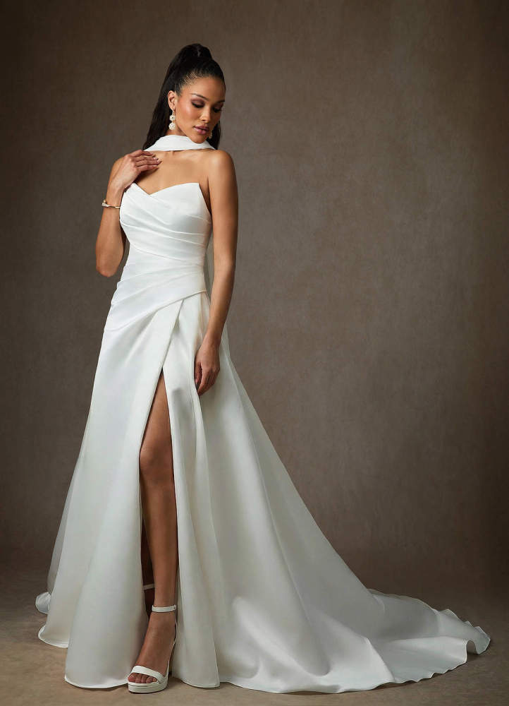 elyessen Adimaris Two-Piece Diamond White A-Line Satin Dress
