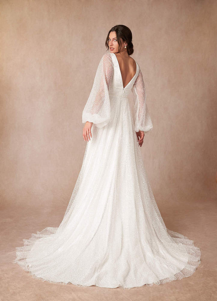 elyessen Gaia Stretch Diamond White A-Line V-Neck Beading Dress