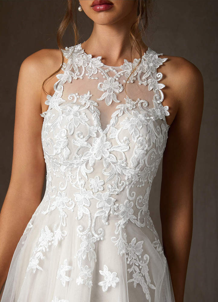 elyessen Melrose Diamond White A-Line Sweetheart Lace Tulle Dress