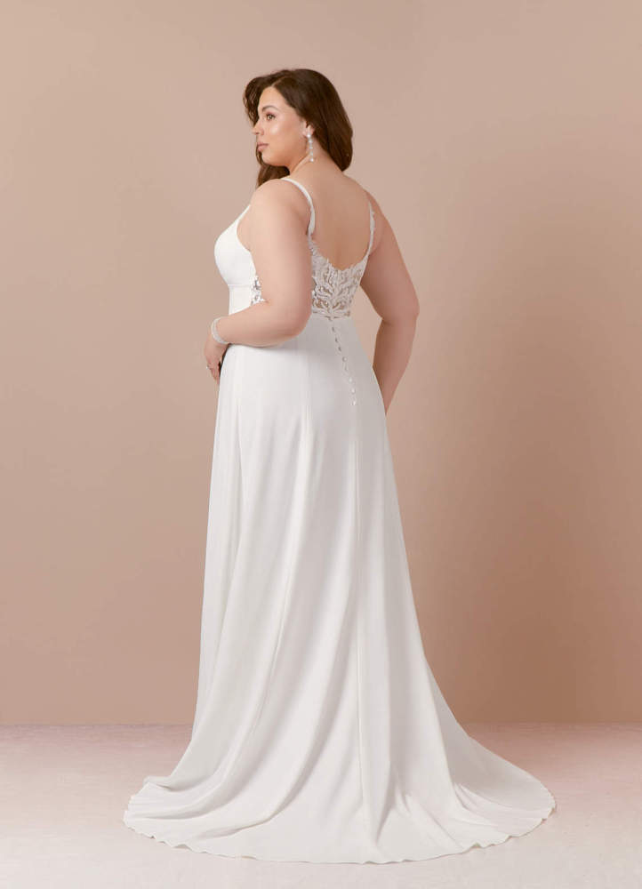 elyessen  Stretch Diamond White A-Line V-Neck Sequins Stretch Crepe Dress