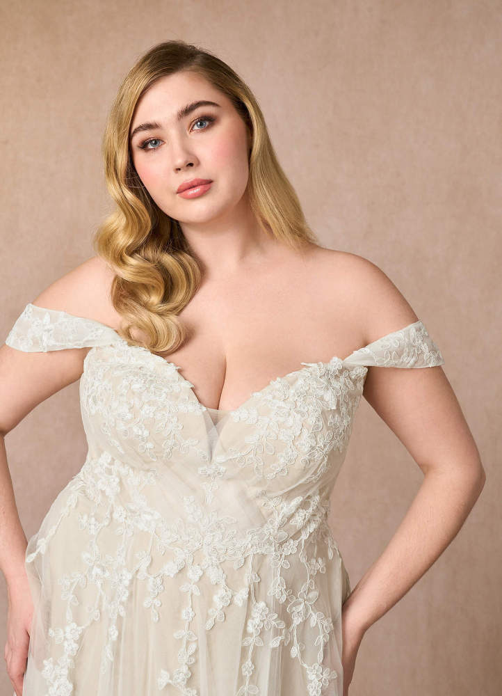 elyessen  Diamond White A-Line Off the Shoulder Tulle Dress