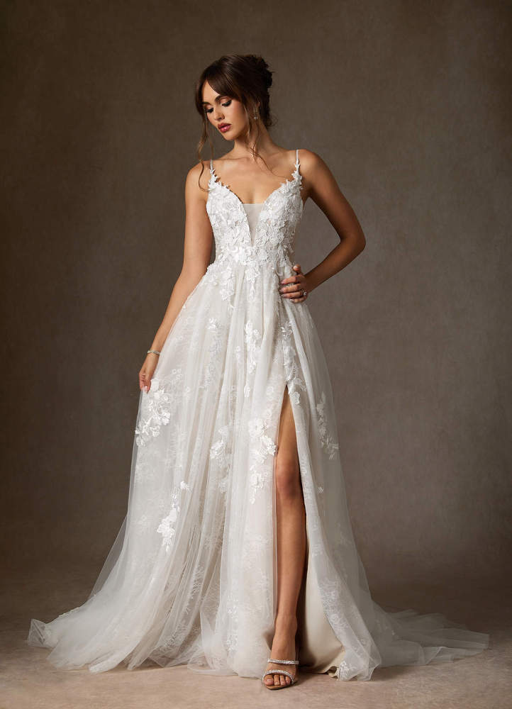 elyessen Monda Diamond White A-Line Lace Tulle Dress