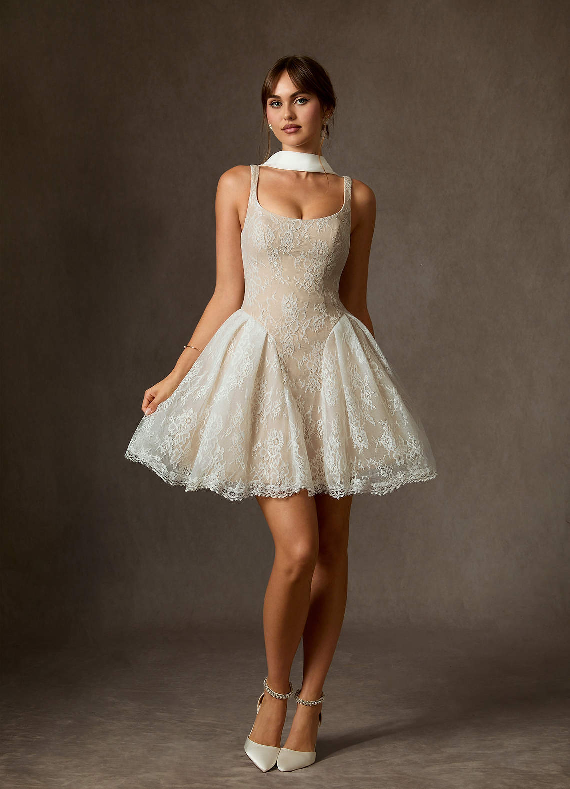 elyessen Dawn Two-Piece Diamond White A-Line Lace Dress