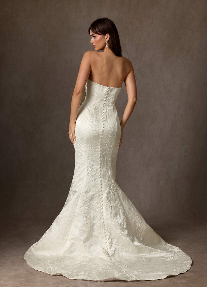 elyessen Serephina Diamond White Mermaid Strapless Floral Jacquard Dress
