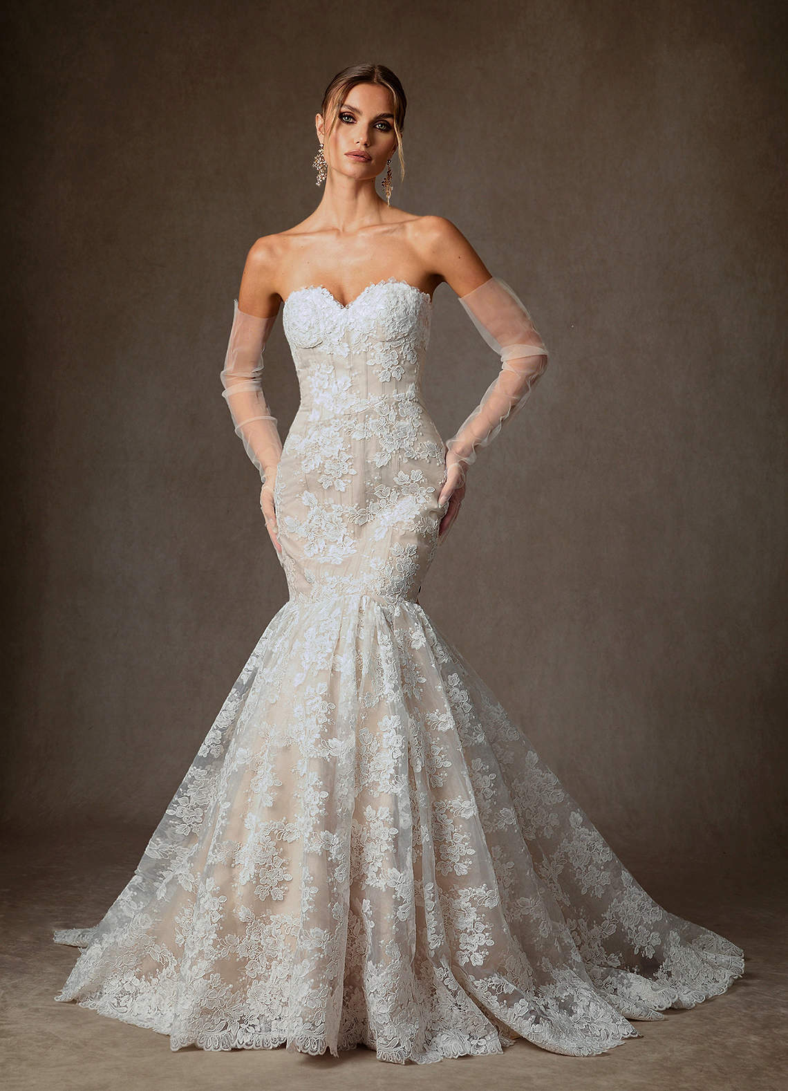 elyessen Janice Diamond White Mermaid Strapless Lace Dress