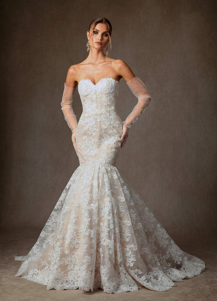 elyessen Janice Diamond White Mermaid Strapless Lace Dress