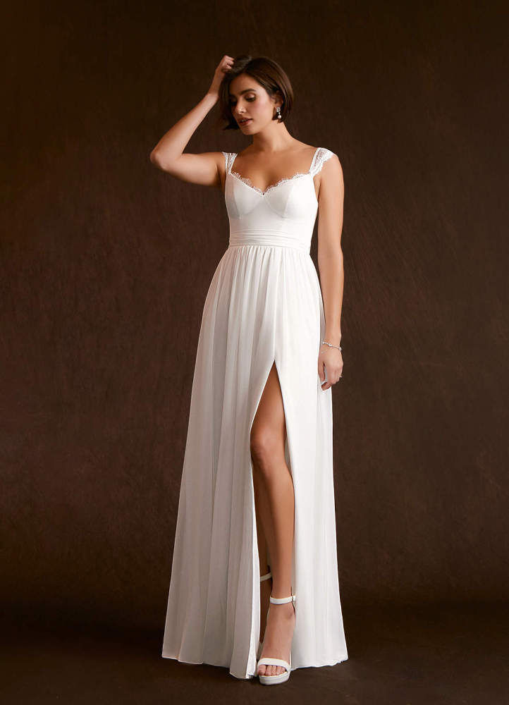 elyessen Aubriella Diamond White A-Line Lace Chiffon Dress