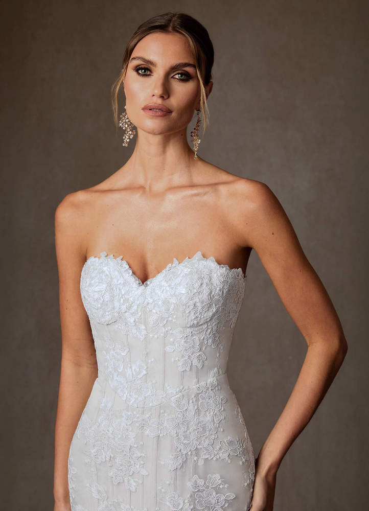 elyessen Janice Diamond White Mermaid Strapless Lace Dress