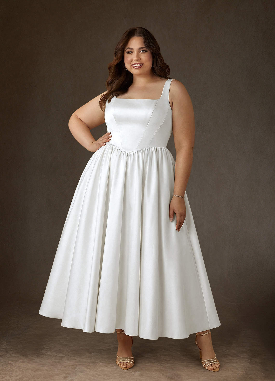 elyessen Verina Diamond White A-Line with Pockets Satin Dress
