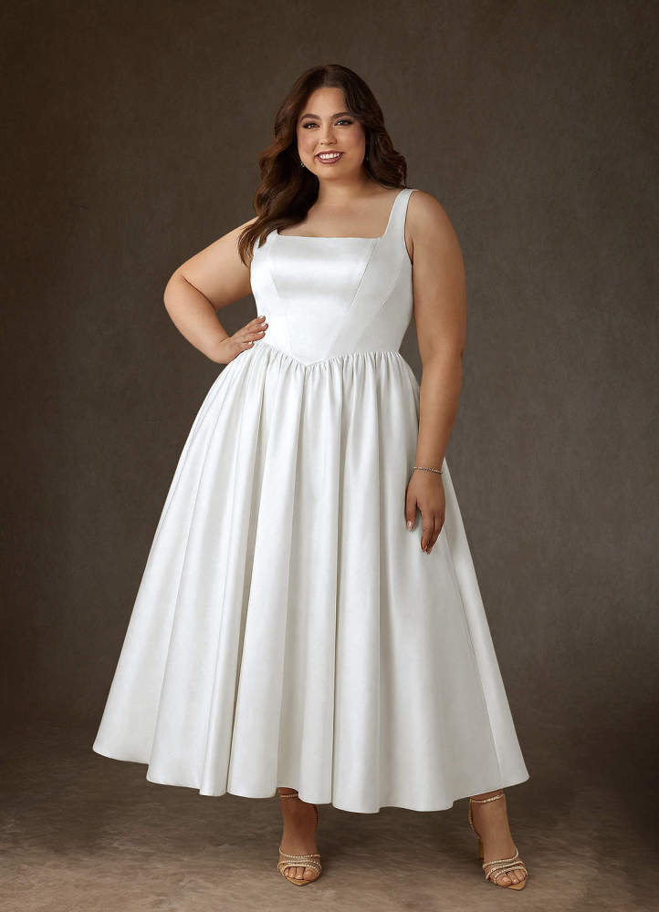 elyessen Verina Diamond White A-Line with Pockets Satin Dress