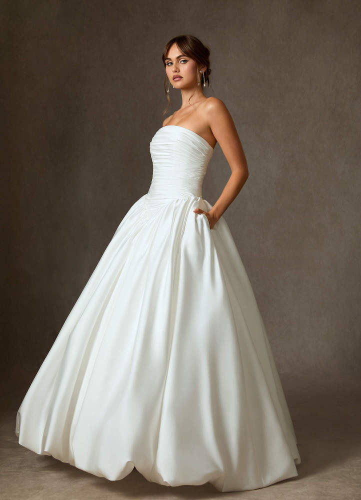 elyessen Shae Stretch Diamond White Ball-Gown Strapless Stretch Satin Dress