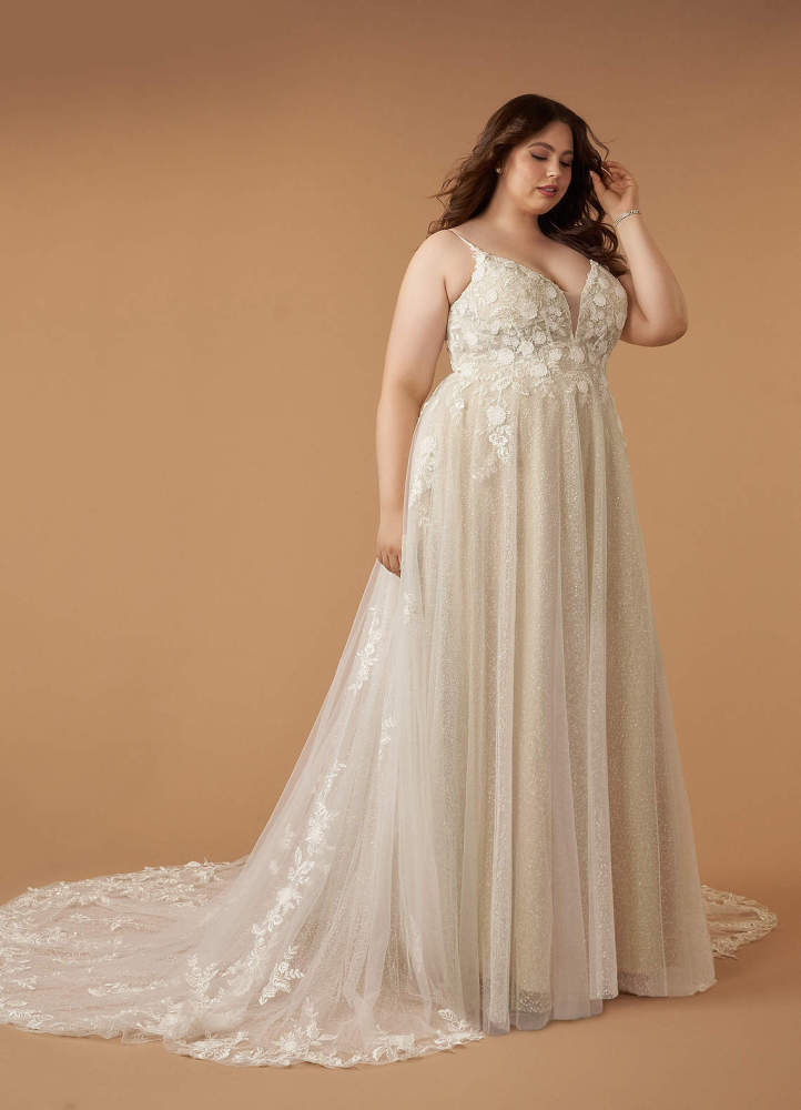 elyessen  Diamond White A-Line V-Neck Lace Tulle Dress