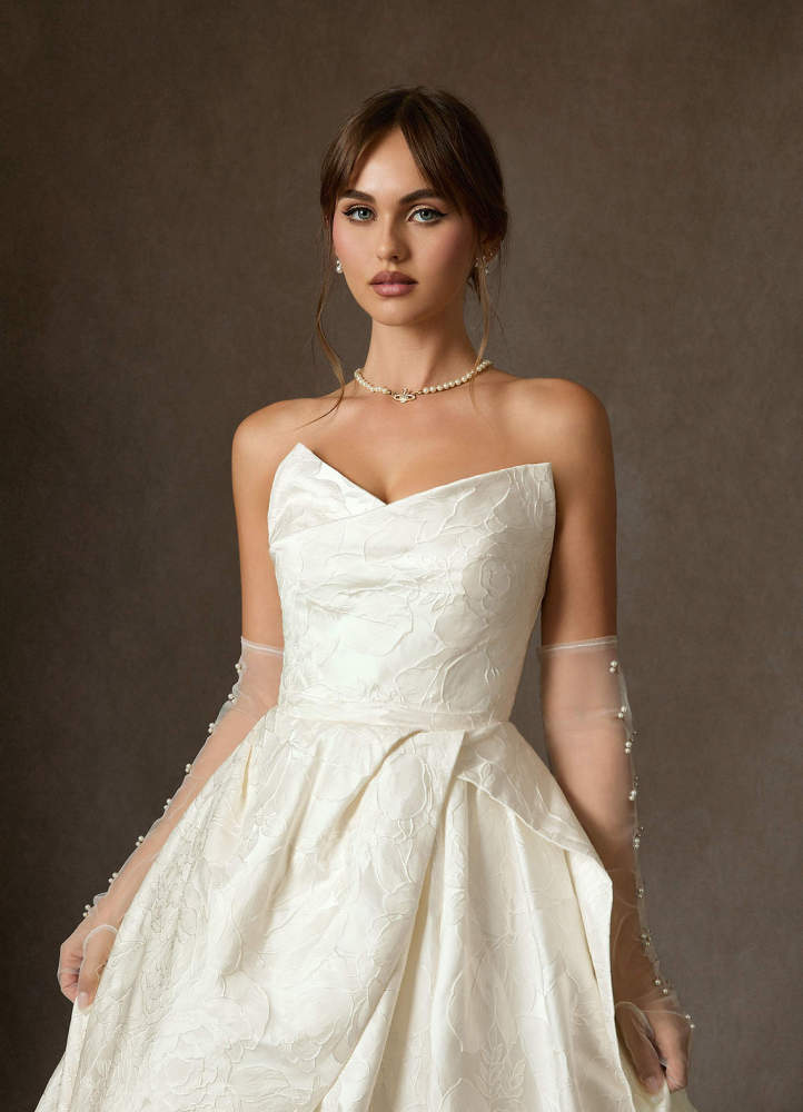 elyessen Allira Antique White Ball-Gown Strapless Floral Jacquard Dress