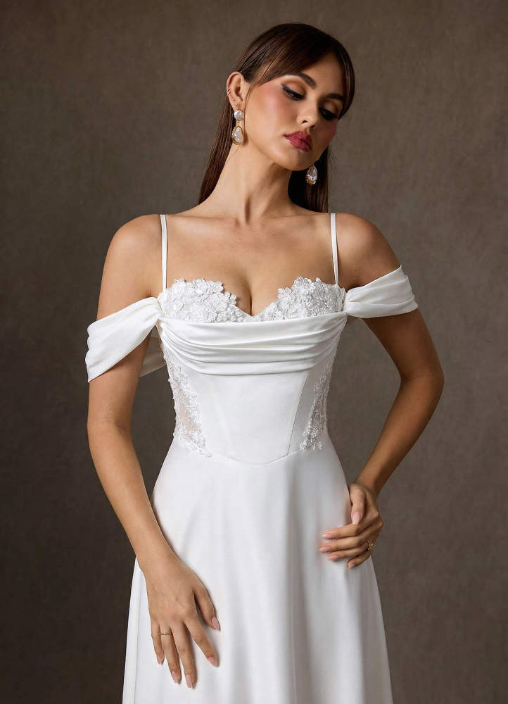 elyessen Ganelle Diamond White A-Line Sweetheart Neckline Crepe Back Satin Dress