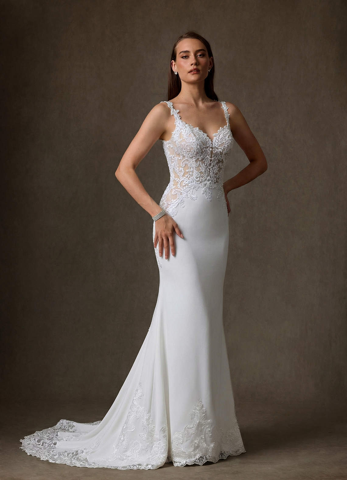 elyessen Diamond White Mermaid Lace Dress