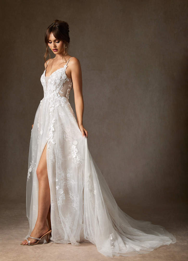 elyessen Monda Diamond White A-Line Lace Tulle Dress